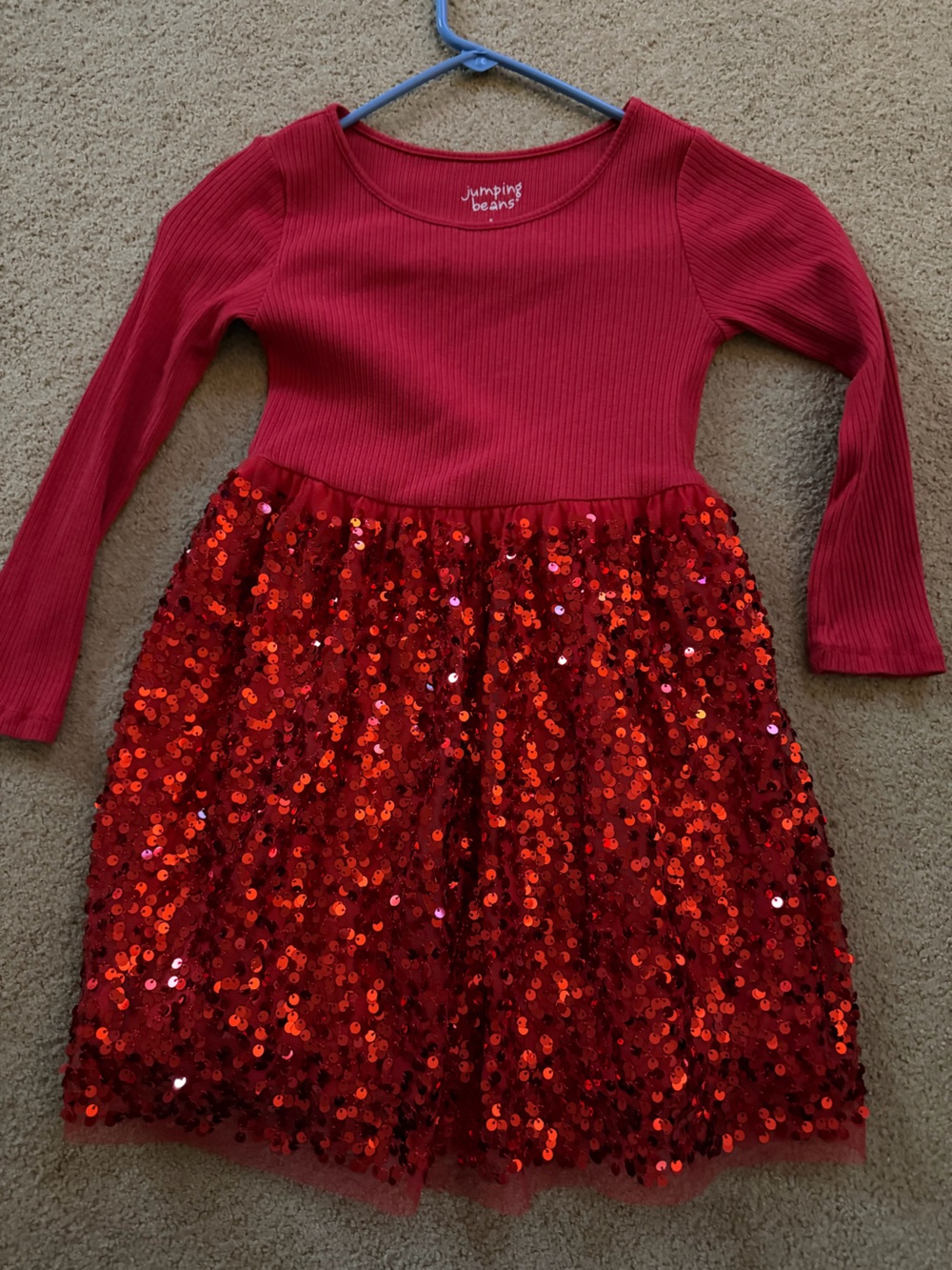 jumping beans Red Long-Sleeve Sequin Skirt Dress